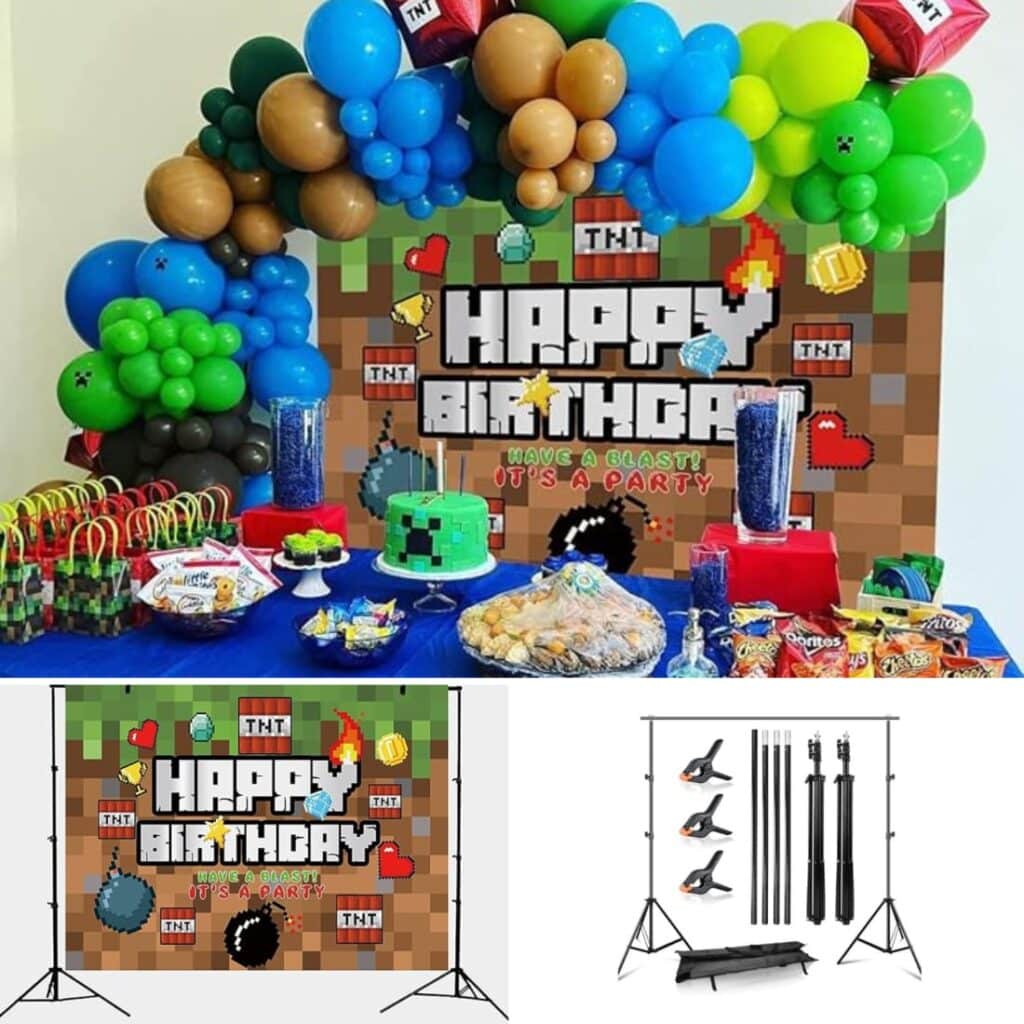 Minecraft Pixelated Pixel Backdrop and Balloon Garland