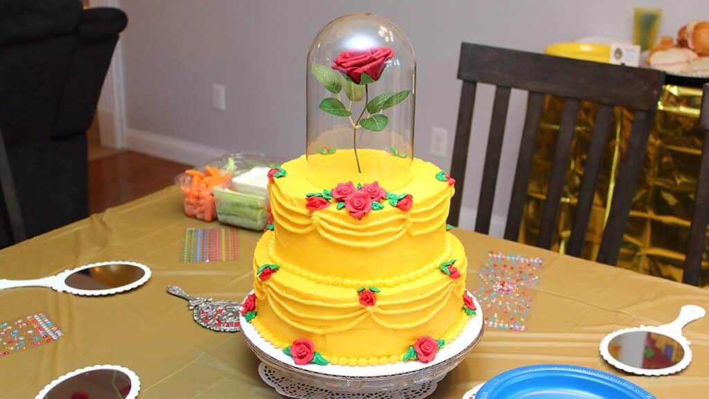 2-tiered Yellow Belle Beauty and the beast cake