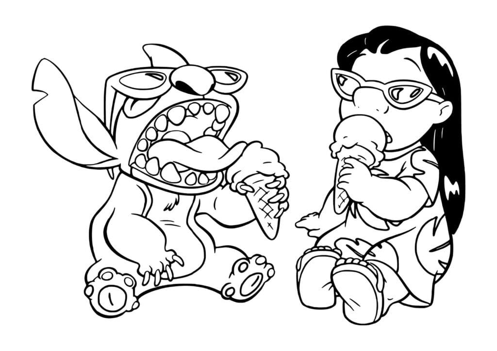 Lilo and Stitch Eating Ice Cream Coloring Pages Templates