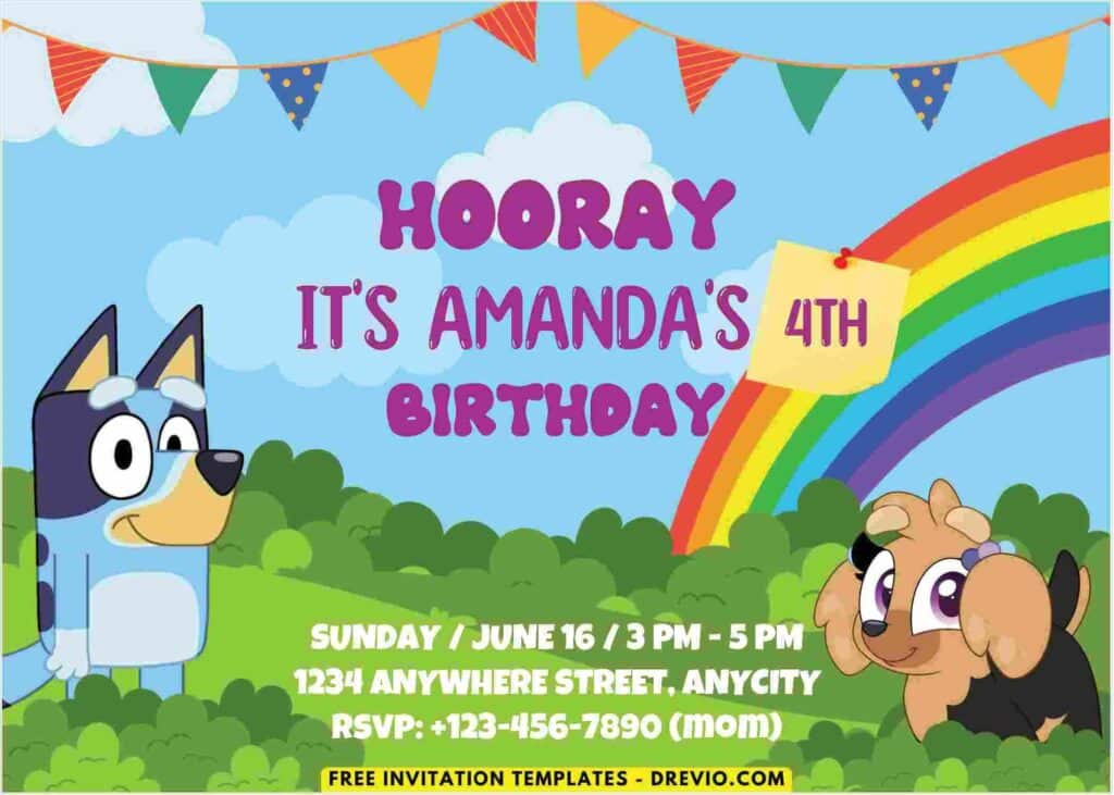 Rainbow Park Bluey Birthday Invitation Templates