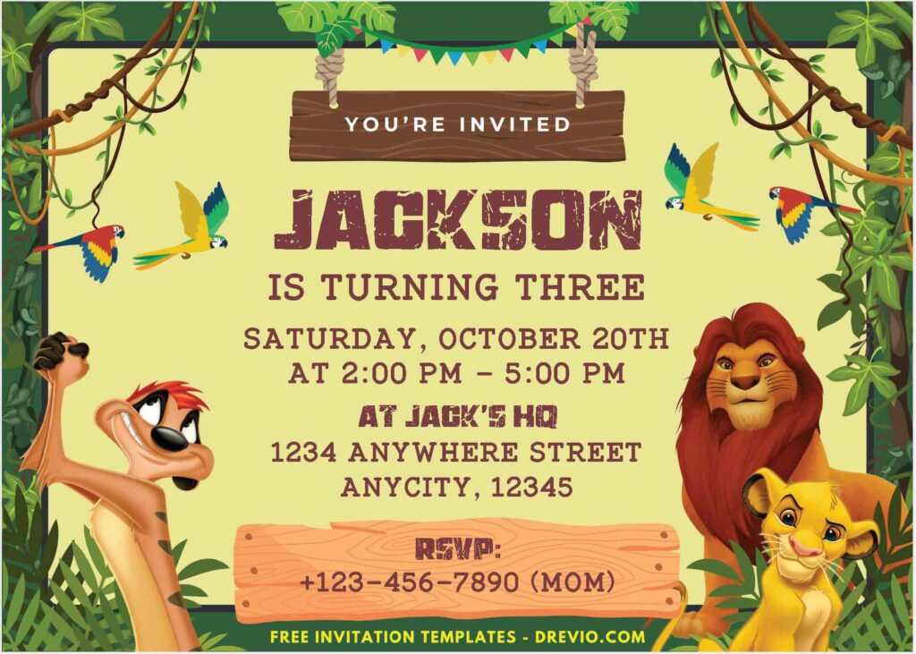 Jungle Bash Lion King Birthday Invitations