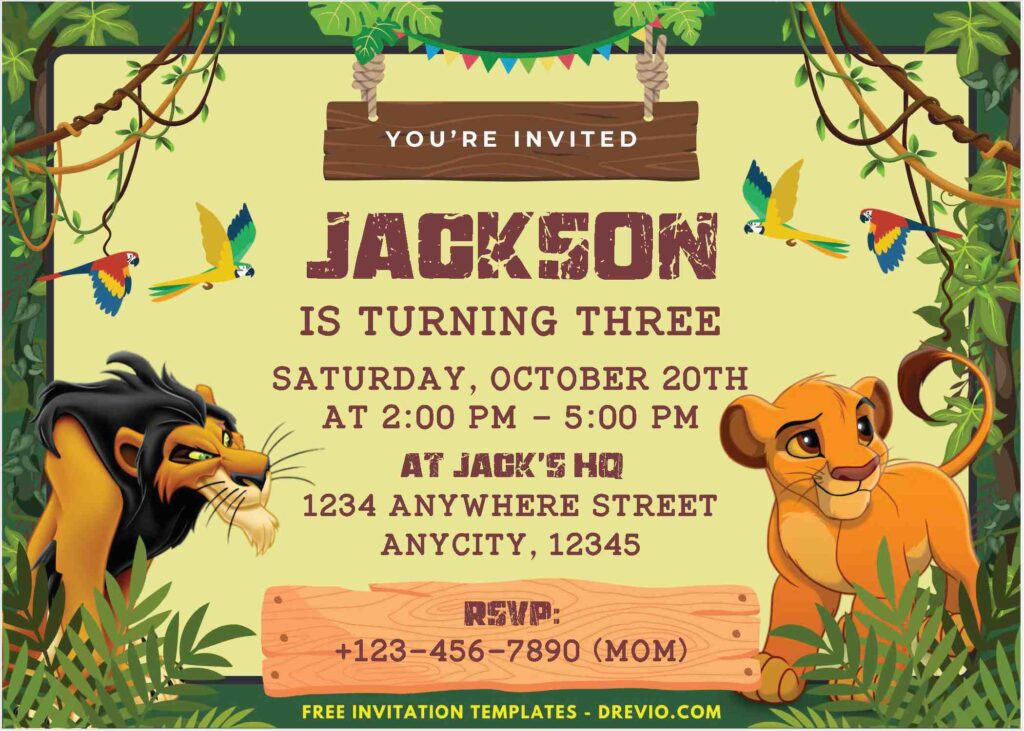 Into The Jungle Lion King Birthday Invitations