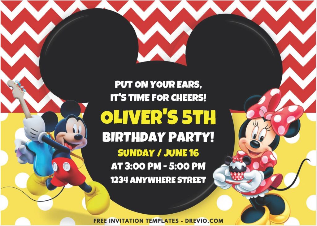 Mickey Mouse Rocking Guitar Birthday Invitation