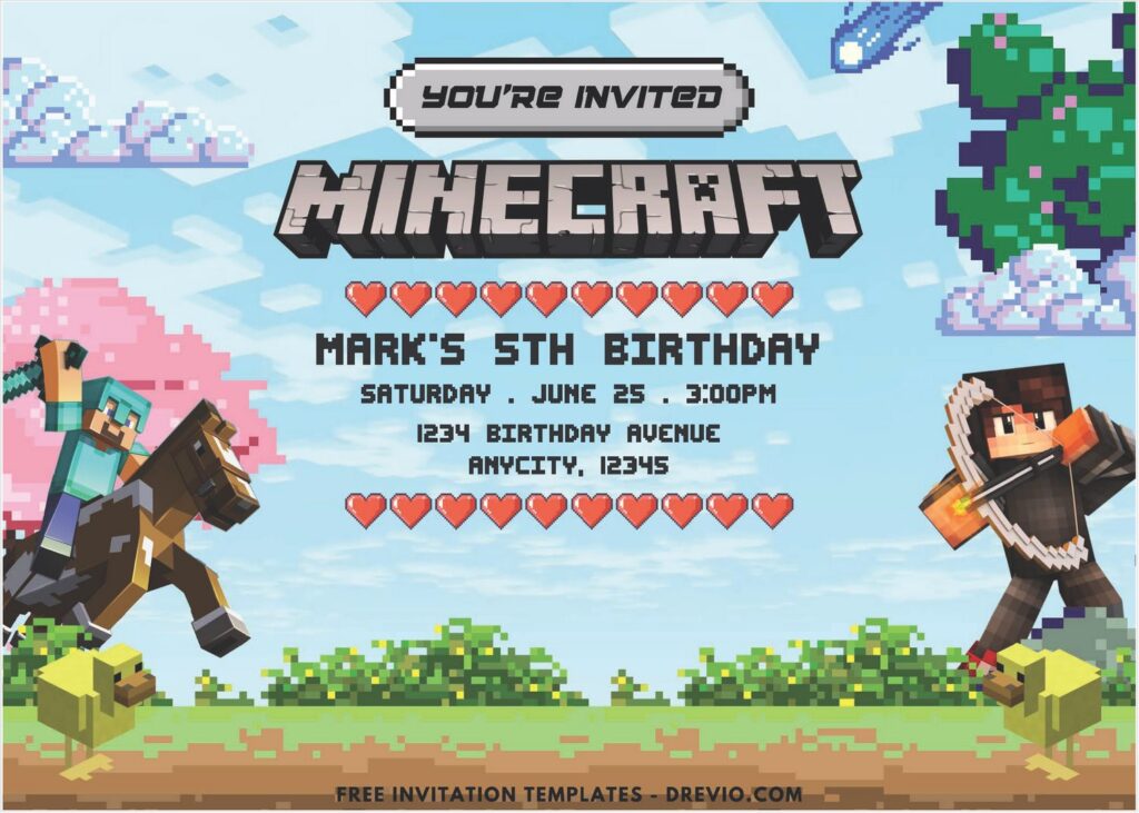 Pixel Perfect Minecraft Gamer Birthday Invitation