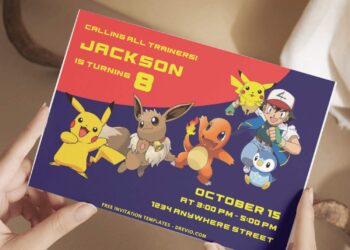 Pokemon Pikachu and Ash Birthday Invitations