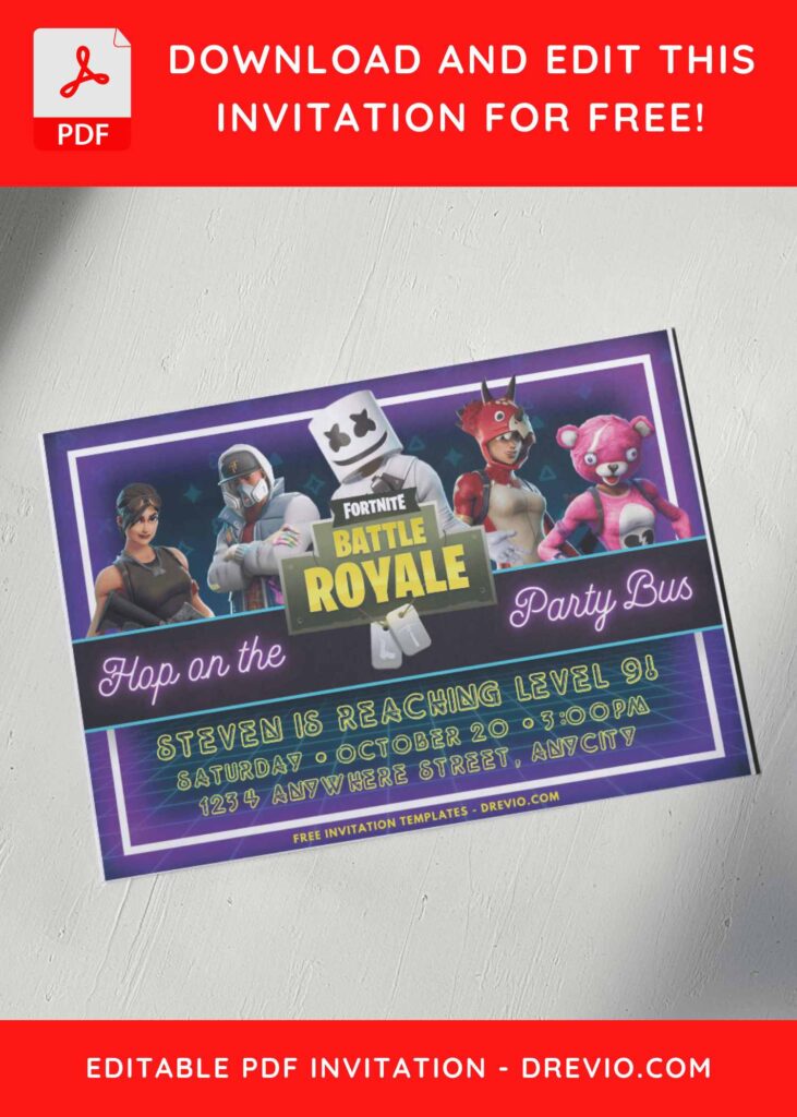 Fortnite The Cuddle Bear Birthday Invitations