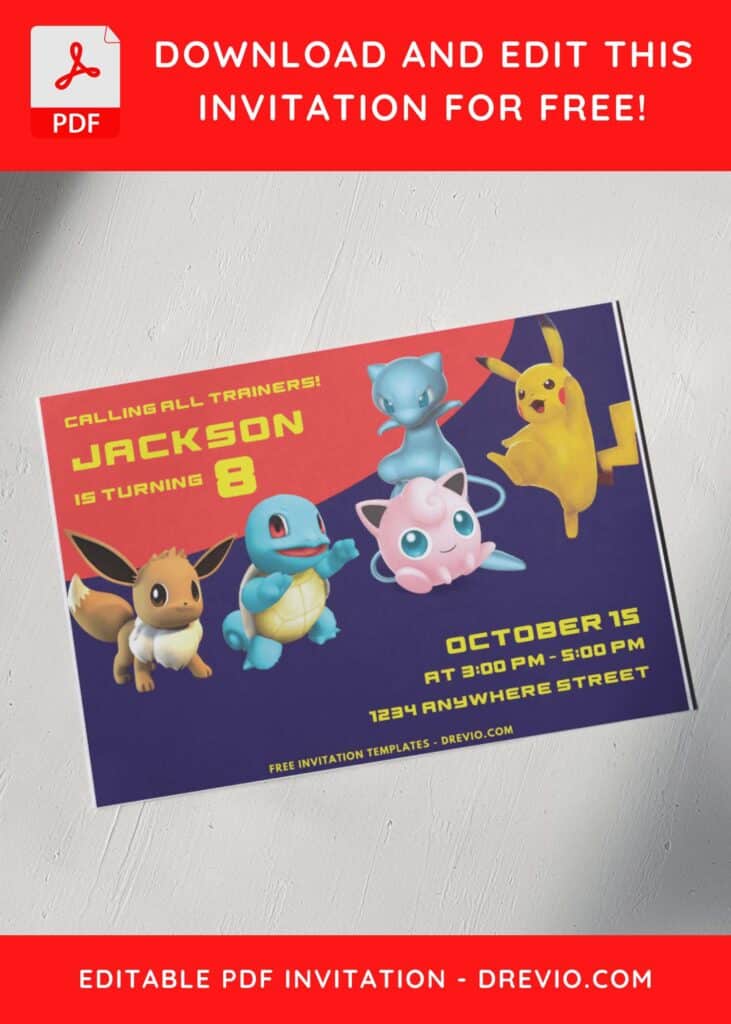 Pokemon Eevee and Jigglypuff Birthday Invitations