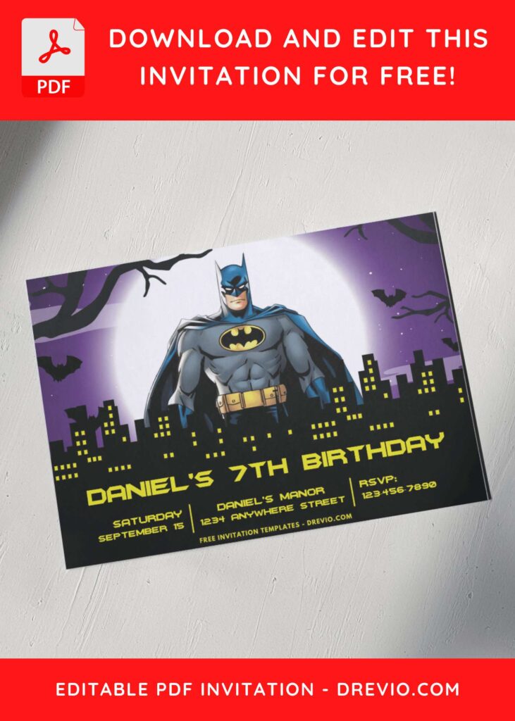 Batman Night at Gotham Birthday Invitations