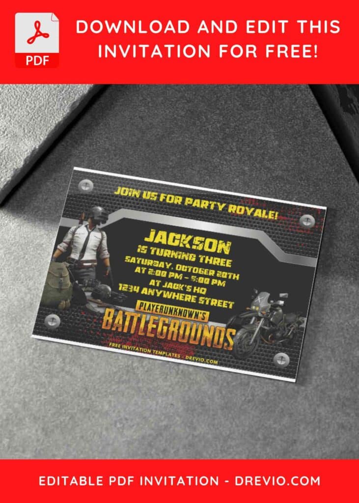 PUBG Armor and Gun Birthday Invitations