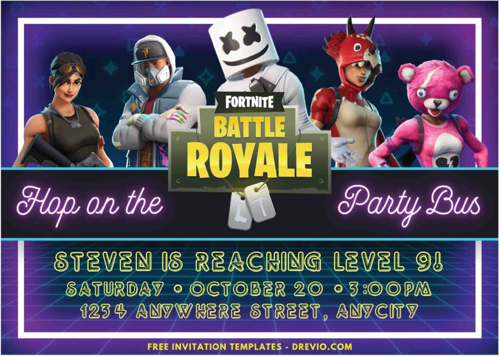 Fortnite DJ Marshmallow Birthday Invitations