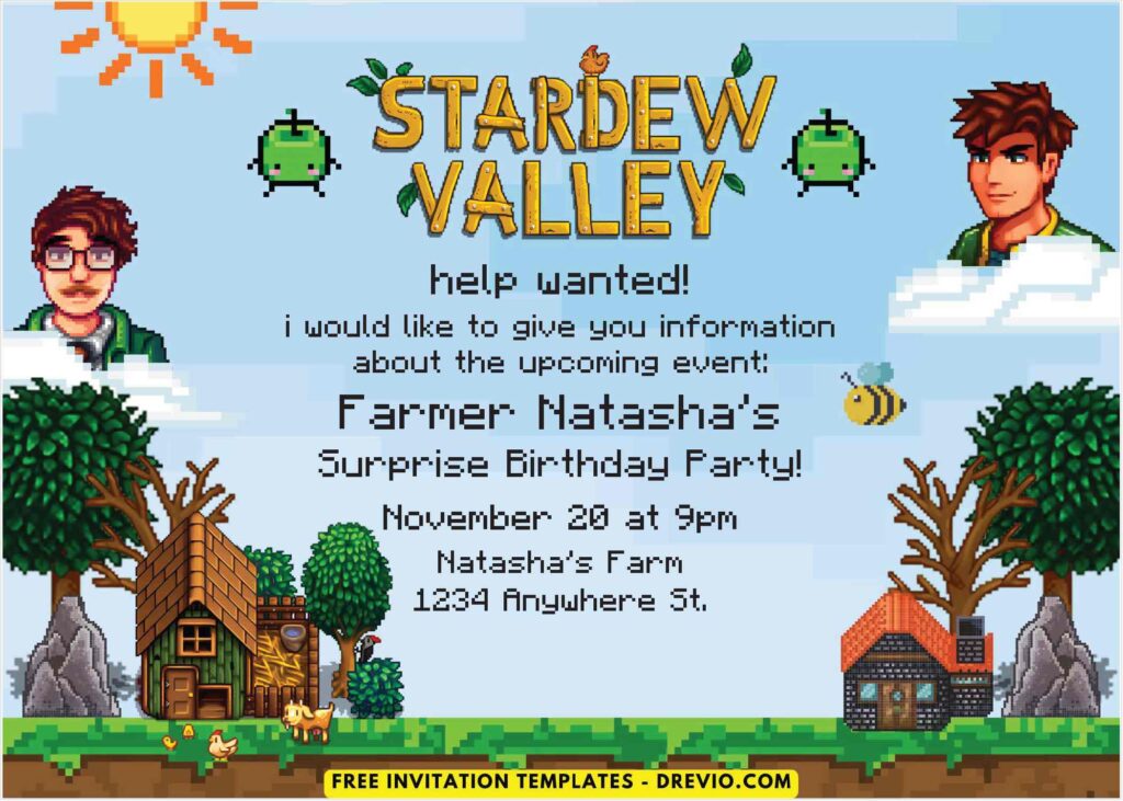 Stardew Valley Farmer Birthday Invitations